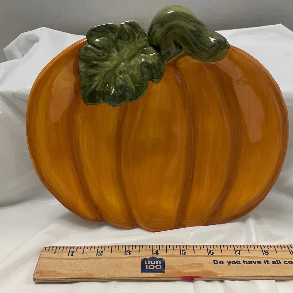 Kaldun & Bogle Ceramic Pumpkin Platter Orange Harvest Thanksgiving Serving Tray